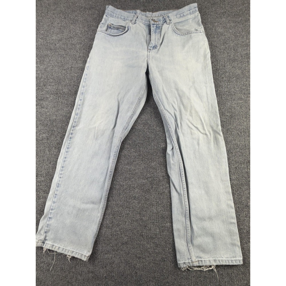 Wrangler Jeans Mens 34x29 Light Wash Blue Regular Straight Leg Distressed Denim